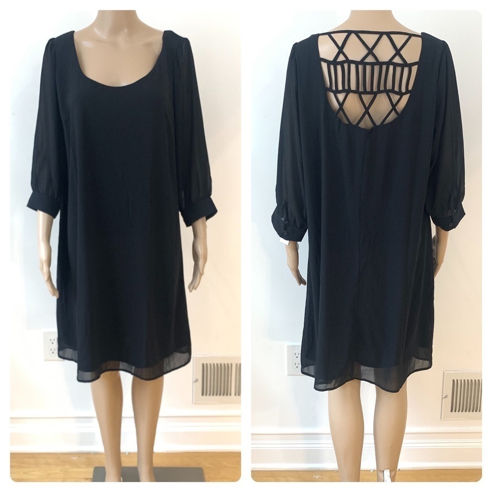 New Women Plus Size Mesh Sleeve Strappy Back Dress Size 1X
